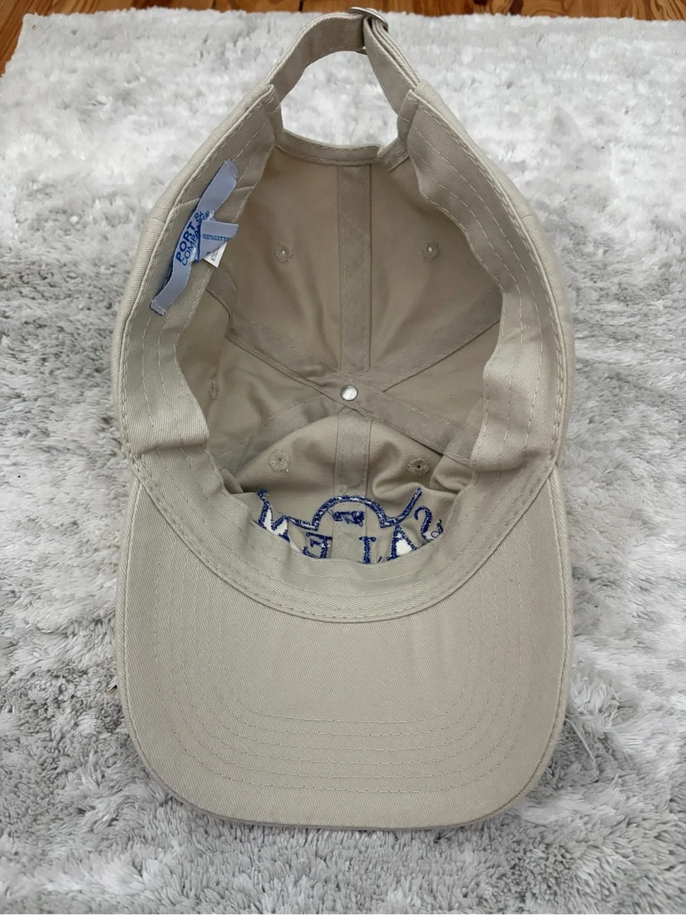 Salem Academy and College Beige Hat with Blue Embroidery